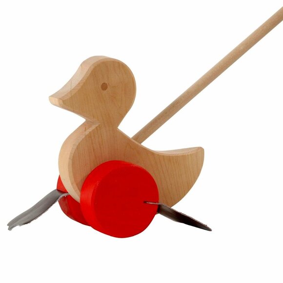 NWT Ostheimer Wooden Toys Walking Push Toy Red Waddle Duck - Picture 1 of 1